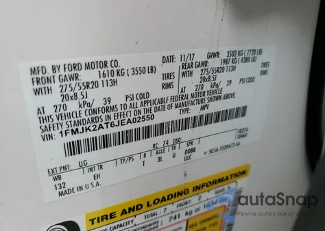 2018 Ford Expedition Max Limited z USA, uszkodzony, nr VIN 1FMJK2AT6JEA02550